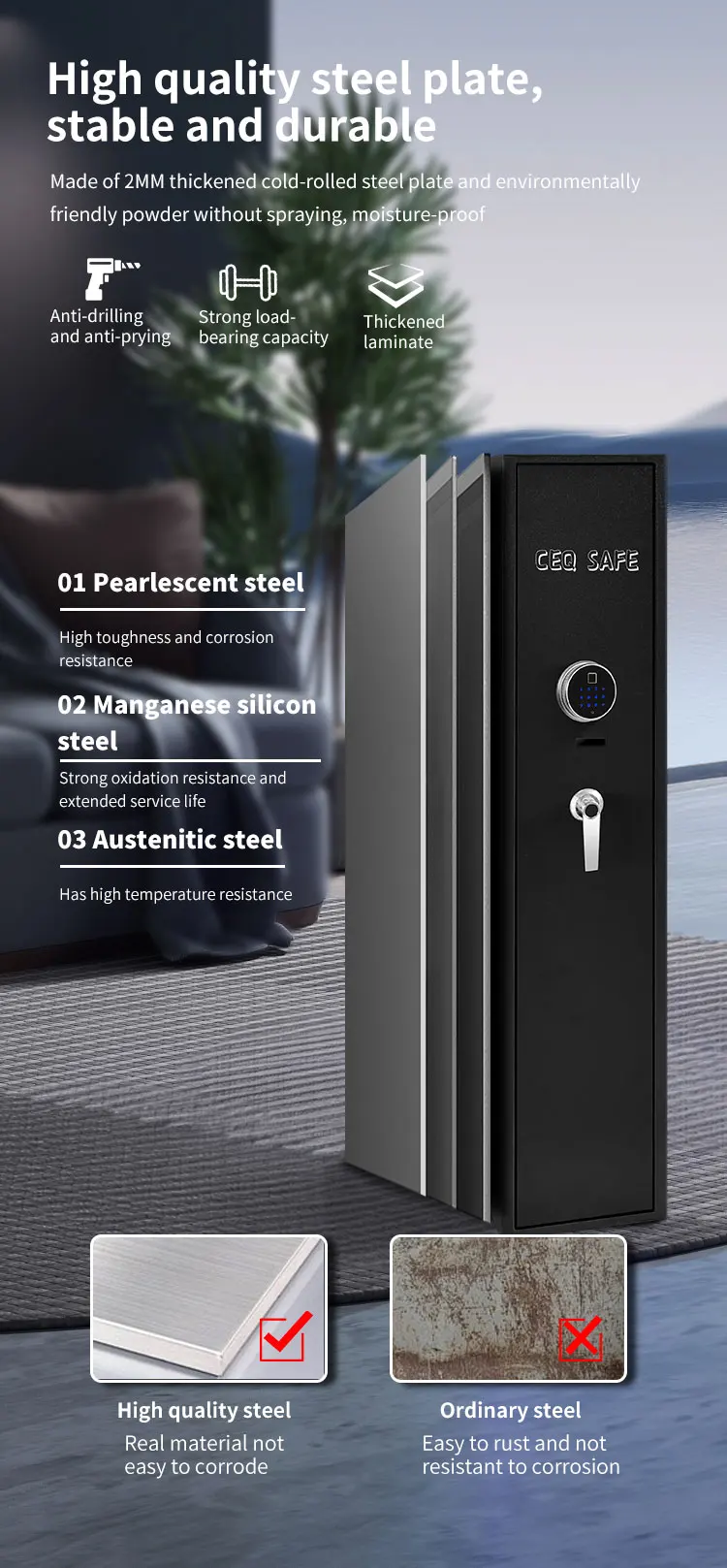 CEQSAFE American Fingerprint Safe Home Value Storage Box Digital Biometric Safe Box factory