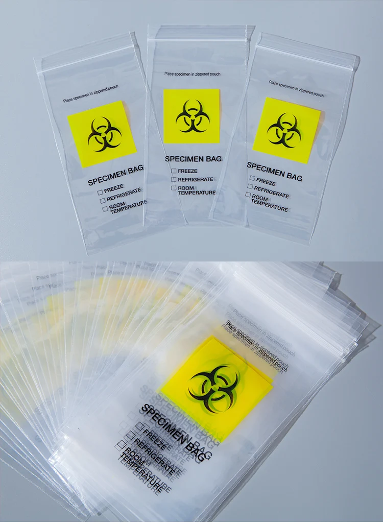 Custom Ziplock Clear Small Sample Transport Biohazard Sample Bags With