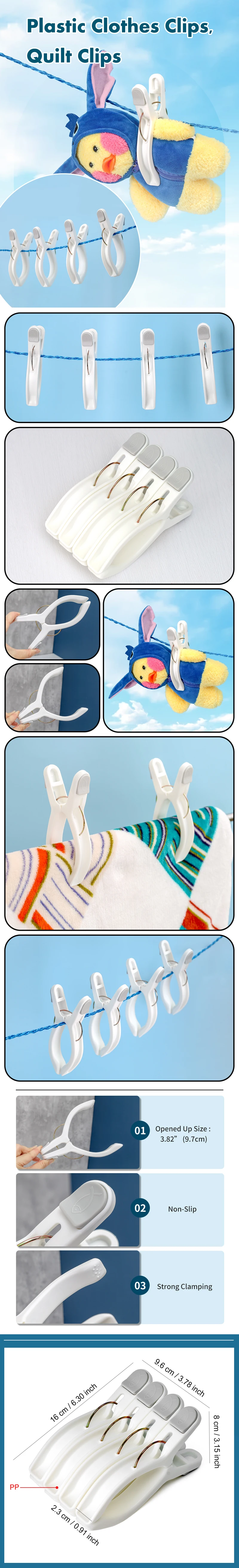 Spring Plus Size  Plastic Clothes Quilt Pegs Jumbo Clothespin Strong Grip Pegs Towel Clips Beach