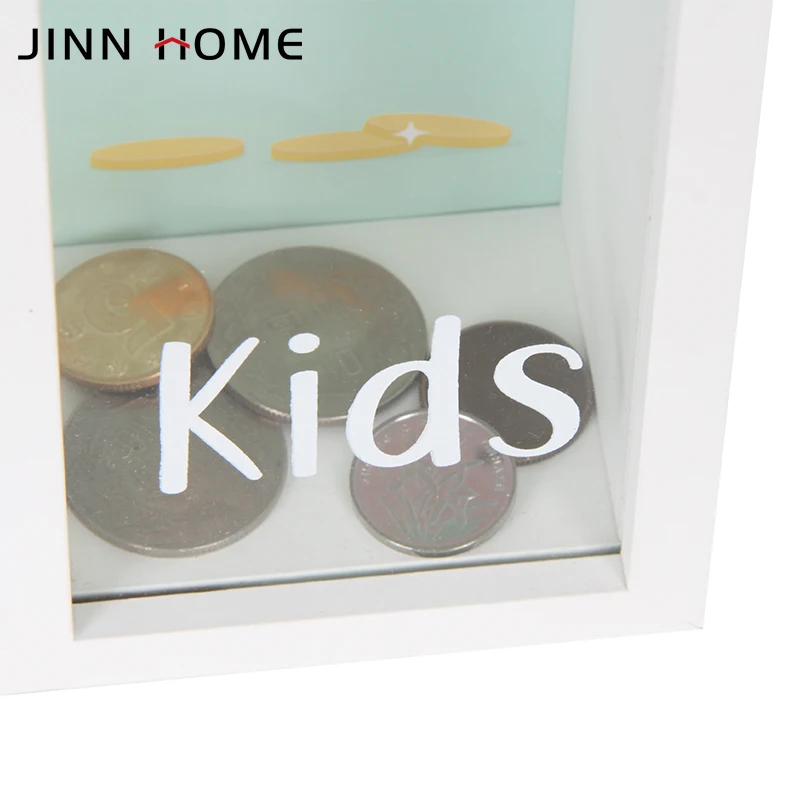 Money Piggy Bank Kids Compartment Change Boxes Safe Styling Wood MDF  Decorative Rectangle Number Shapes Printed Logo