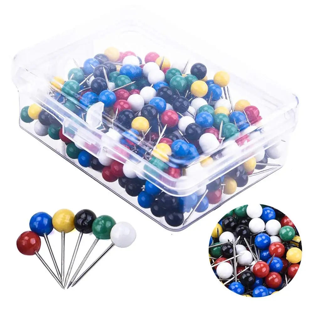 Round Head Map Pins Push Pins Ball Thumbtack Candy Color Pushpins ...