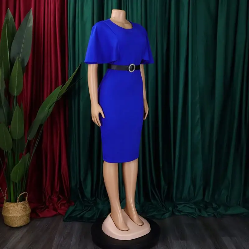 white christmas dresses Zapaka Women Royal Blue V-Neck Long Cocktail Party Dress with Short Sleeves A-Line Wedding Guest Dress with Bow, Royal Blue / S