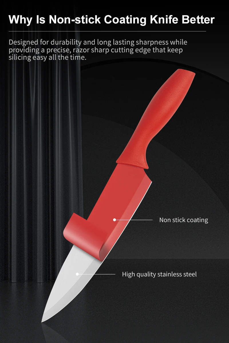 High Quality Cooking Knife Stainless Steel 10 PCS Non-stick Coated Kitchen Knife Set with Plastic Sheath