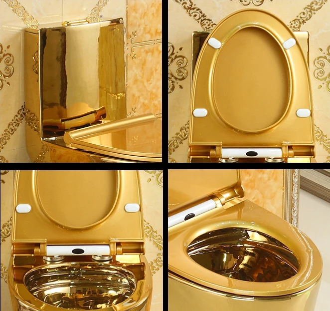 Dubai Electroplated Gold Luxury Modern Commode Toilet Bowl Bathroom Floor Mounted Elongated One-Piece Structure WC Golden Finish