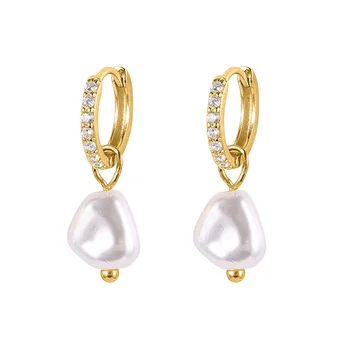 Classic elegant INS fashion 925 sterling silver gold plated zircon pearl hoop drop earings