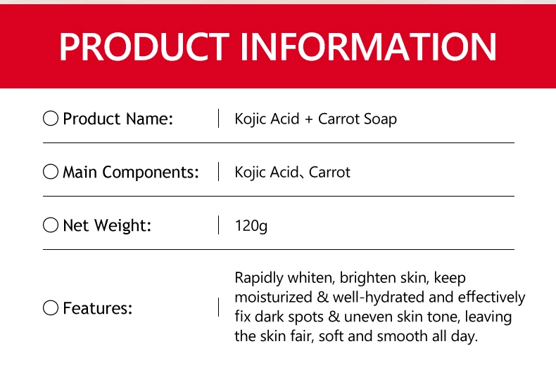120g Kojic Acid & Carrot Body Bath Soaps Clear Skin Product Moisturizing Fair Skin Face and Body Bar Soap