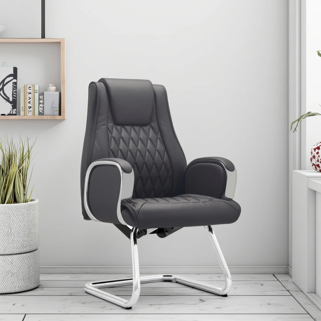 Contemporary Curved Executive Frame Chair Reinforced Tubular Design Conference Room Decor 6
