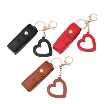 2023 New Design Gift Mini wallet key chain small lipstick cosmetic bag pu leather makeup lipstick bag with mirror