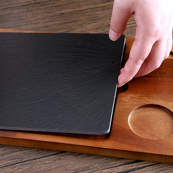 Factory Direct Wholesale Tableware Natural Slate Wood Food Tray Set