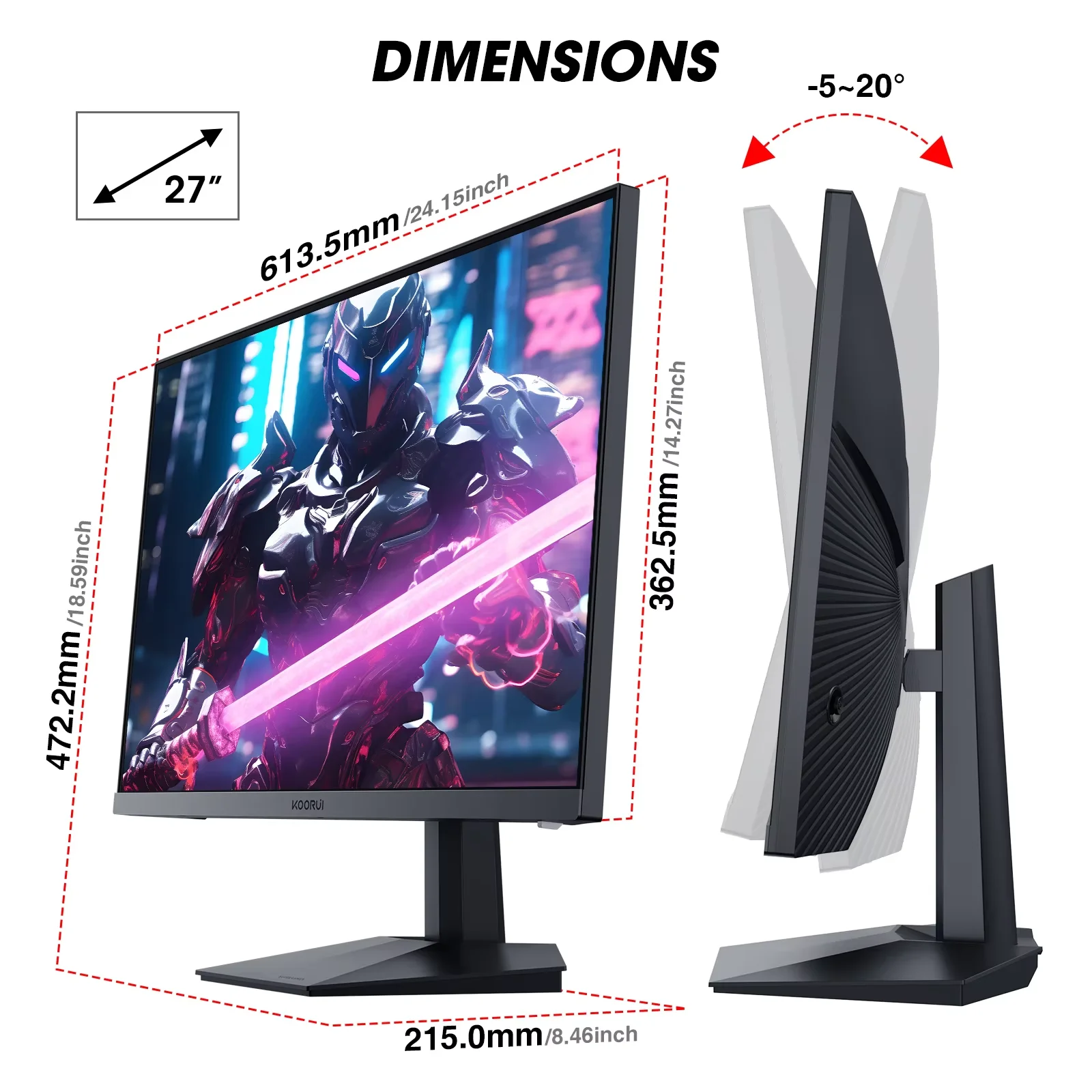 Монитор KOORUI GN02 27 дюймов, 240Гц, FHD, VGA, HDMI, без помех
