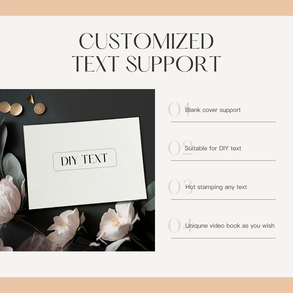 Customized Digital Book Wedding 7 Inch Lcd Video Album Always Forever Gold Foil Linen Bound Video Book