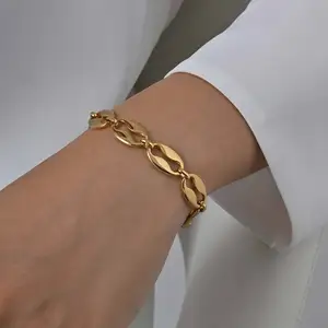 Trendy Jewelry 18k Gold Plated Stainless Steel Bracelet Coffee Bean Pig Nose Chain Choker Necklaces Women Men