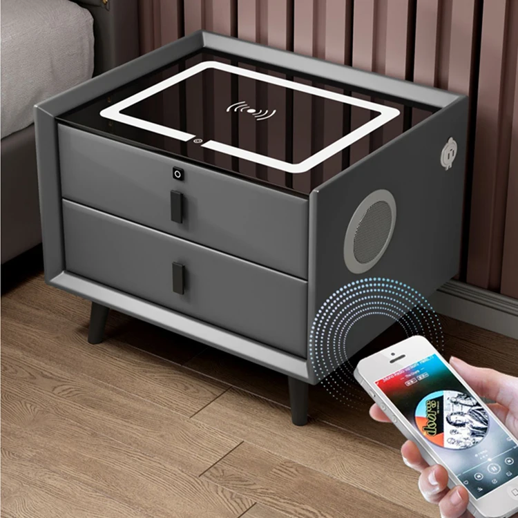 Smart Night Stand Multifunctional Wireless Charging with Light Fingerprint Lock Bedside Cabinet