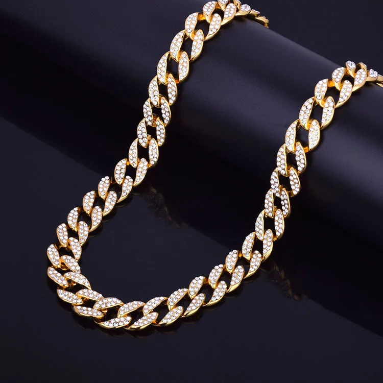 Gold Finish Iced Out Hip Hop Cuban Link Chain Necklace for Women