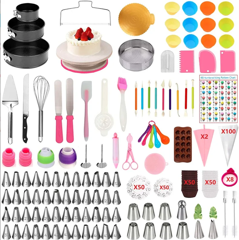 Kit de ferramentas de decoração de bolos 290Pc, utensílios de cozinha e  utensílios de padaria, acessórios de cozimento, conjunto de assar para  adultos bolo, assar coisas, girar bolo, assar itens essenciais para