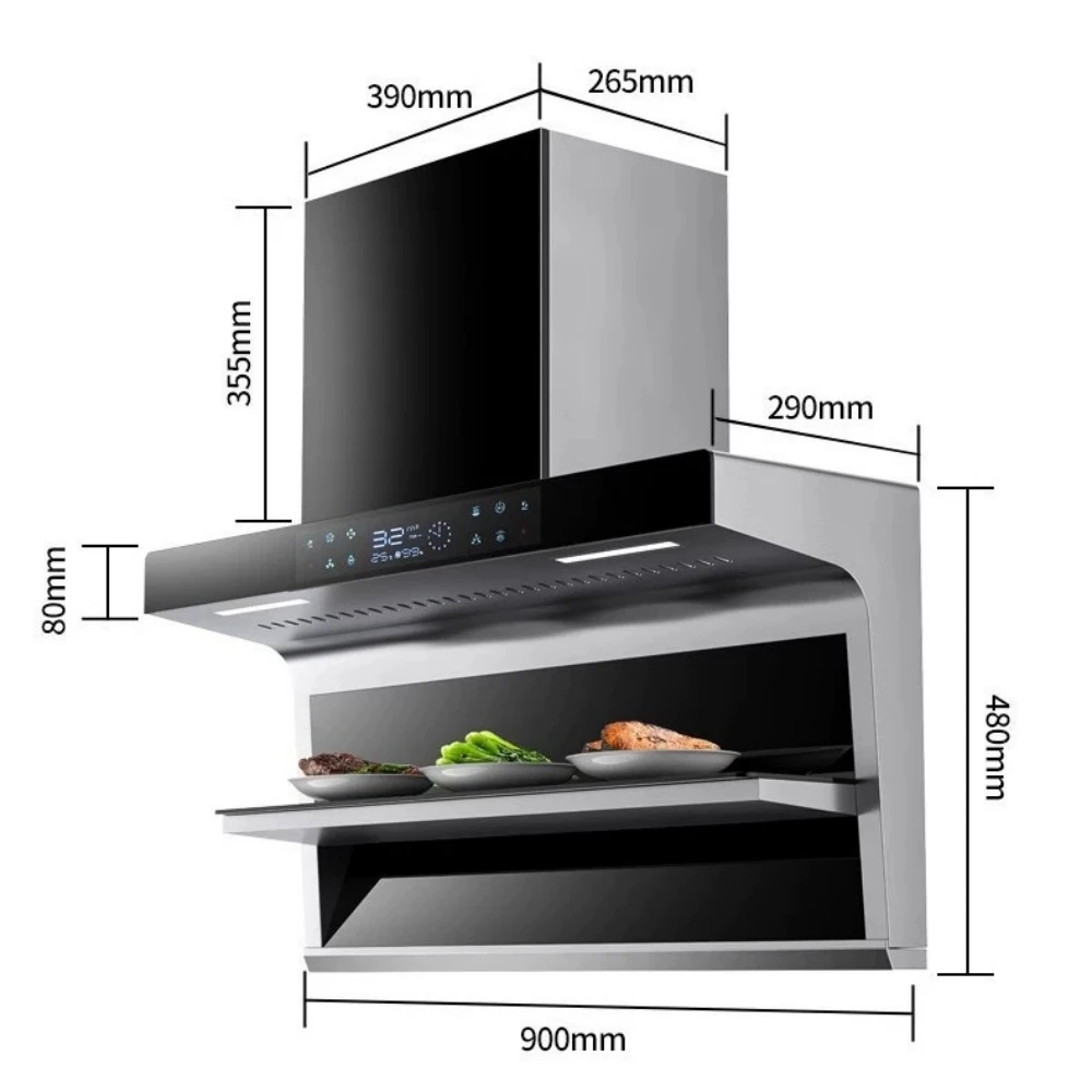 AI Smart  Control Keep Food Warm Smoke Sensing Wall Mounted Range Hood Gold Cooker Exhaust Hood for Kitchen Filter Extractor