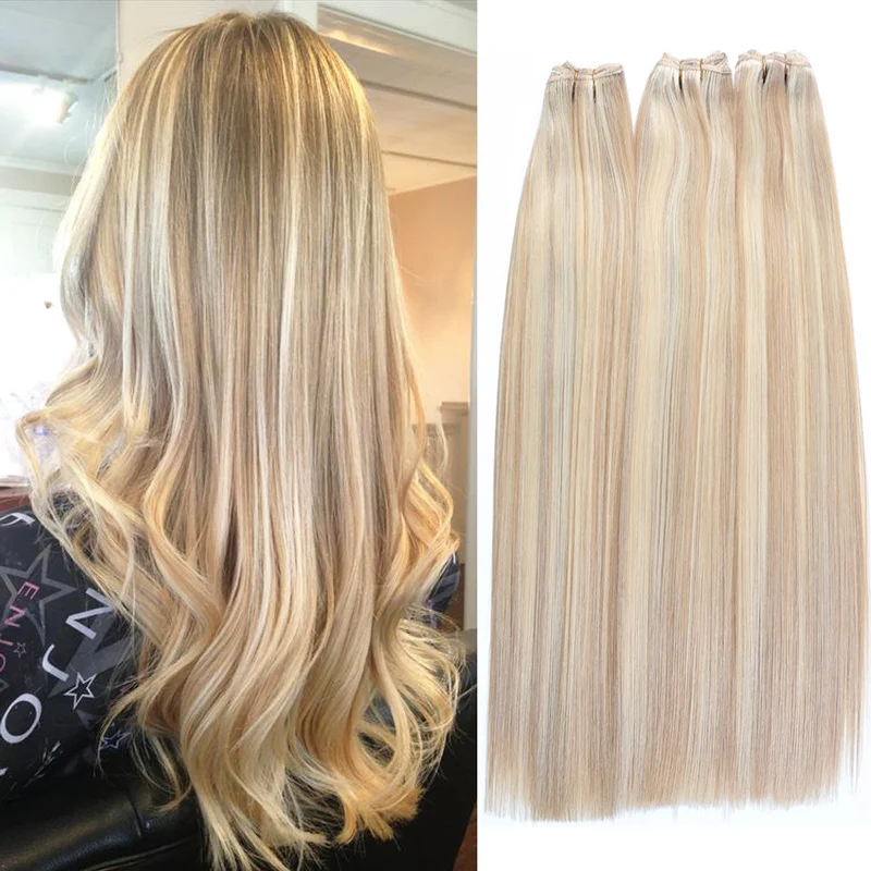 LeShine High Quality Thin Straight Flat Hair Weft Extensions Blonde Remi Double Wefted Machine Human Hair Weft supplier