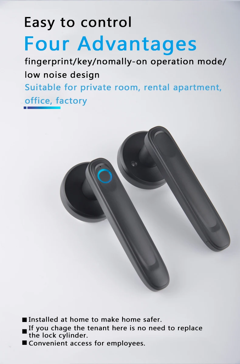 Qleung S607L Classic Black Tuya BLE APP Doorlocks Intelligent Fingerprint Key Smart Door Lock For Apartment Home Inside 5