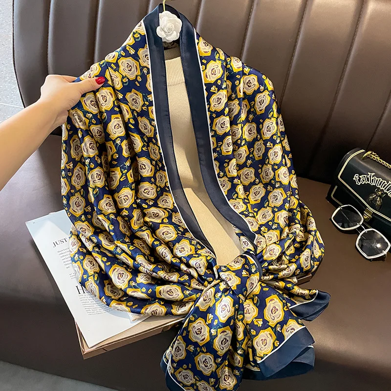 Wholesale Latest Ladies Stylish Silk Printed Silk Scarves for Women Evening  Dress Shawls Elegant Flower Silk Head Scarf Hijabs