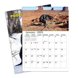 2026 Pooping Dogs A3 A4 Size Wall Calendar Unique Design 2027 Custom Printed Colorful Spiral Personalized Calendar