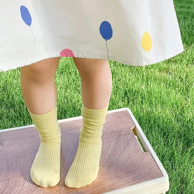 Wholesale High Quality Kids Socks Girls Spring Summer Girls Candy Color Breathable Mesh Socks