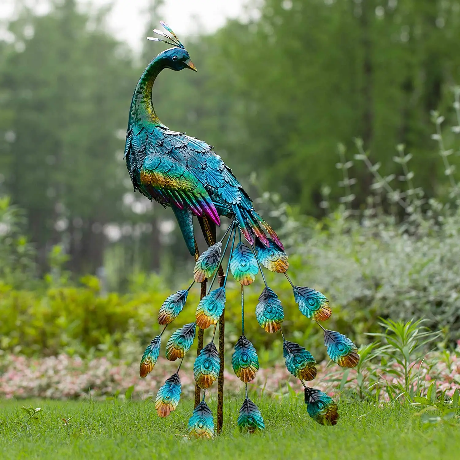 Metal Peacock Stake Statue As picture showed