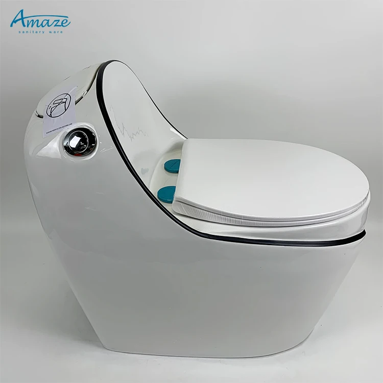 Egg shape ceramic sanitary ware luxury bathroom wc color black line one piece toilet bowl water closet details