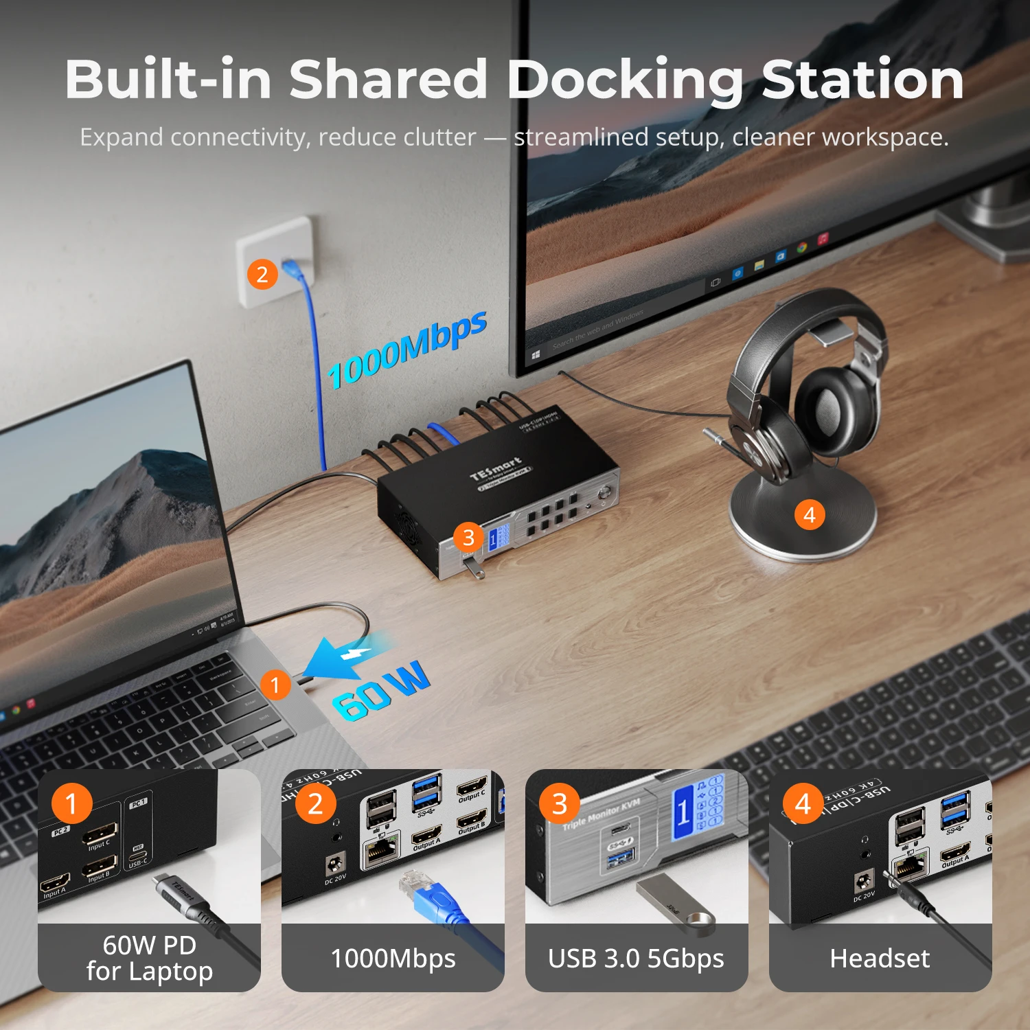 Kvm Switch 3 Monitore Usb-c Dockingstation Für 2 Pcs Hdmi Dp_voghion.com