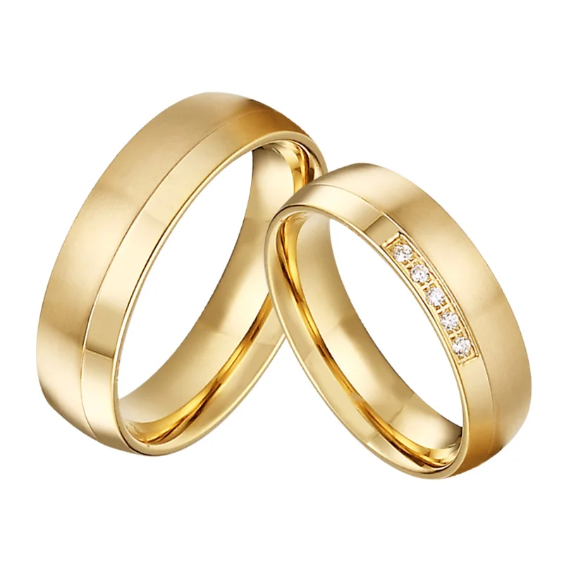 Wedding Rings Gold 18k Plated Couple Dubai Gold Jewelry Set for Men and Women  Bague Anillos Eheringe Anel Snubni Prsten