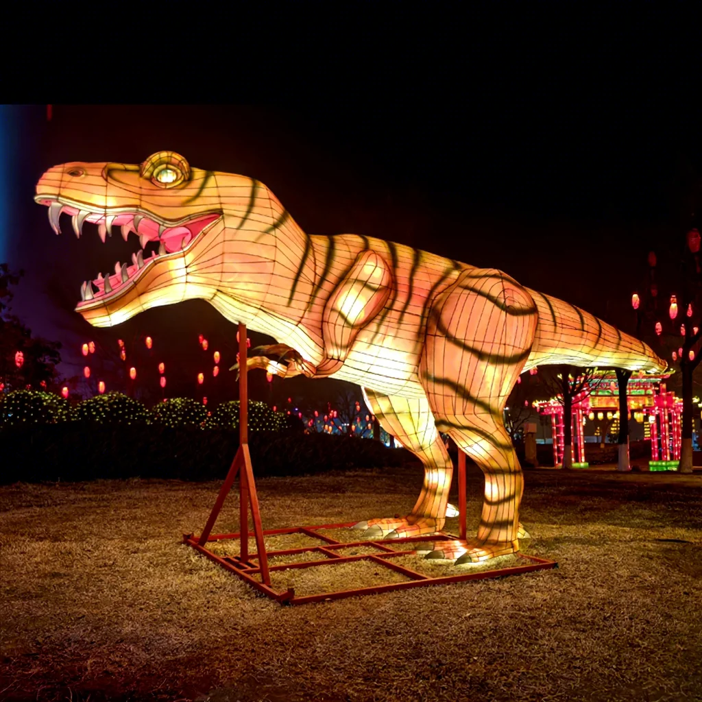 Waterproof 3D LED Lights Silk Dinosaur Animal Lantern Handcrafts Glowing New Year Festival Lanterns for Outdoor Decoration