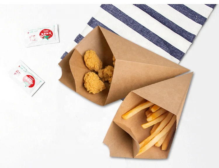 Kraft Paper Box Fries Box Cone Shape Bag Disposable Box Creative