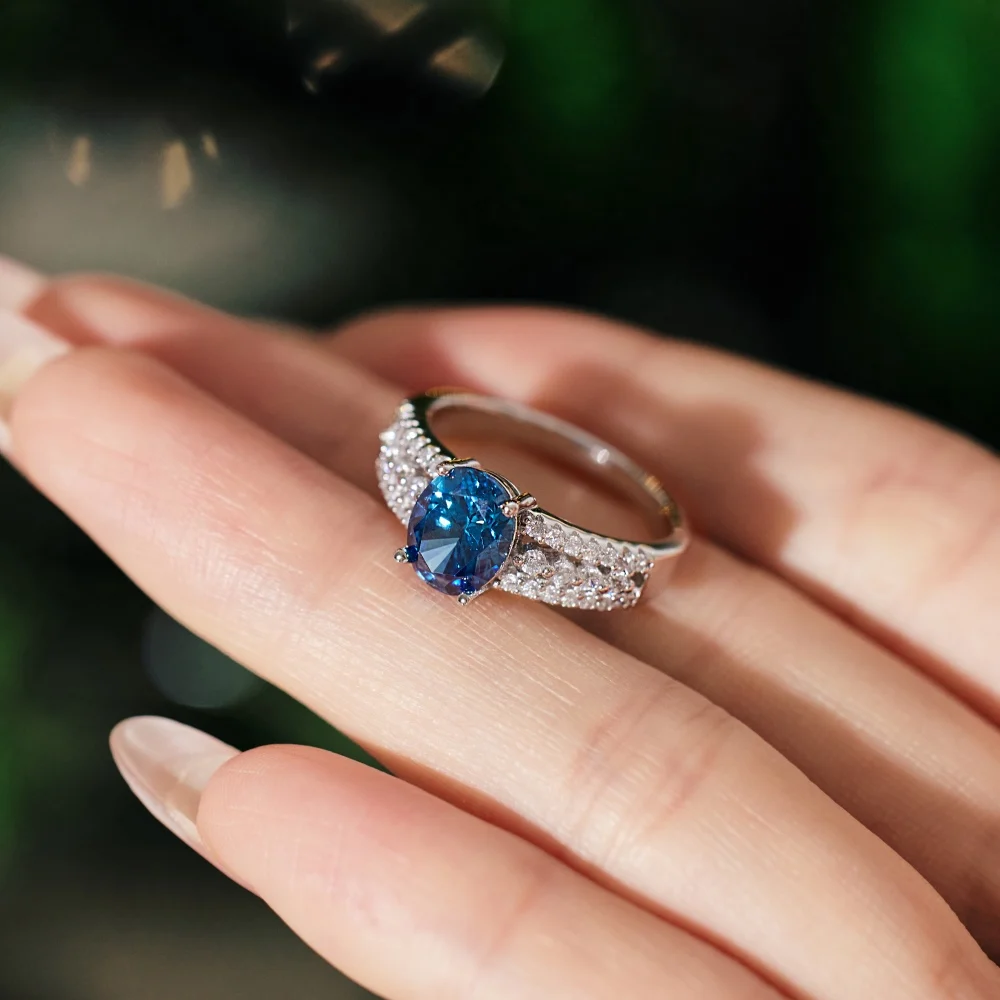 KAKODIY Charming Jewelry Rhodium Plated 925 Sterling Silver Eternity Band 1.75 Carat Sapphire Blue 5A Cubic Zirconia Engagement Ring detail 2