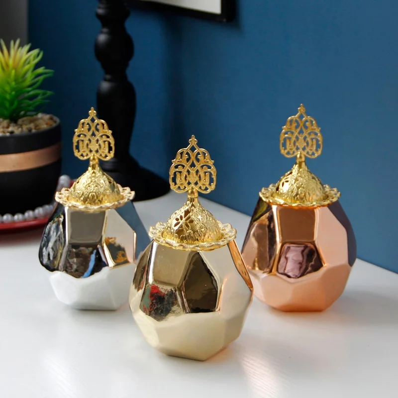 Middle Eastern Arabian Creative Diamond Gold-plated Decorative Ceramic Censer burner