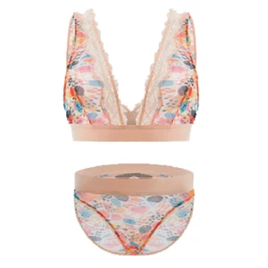 New Design High-Rise Wire Free Skin Friendly Soft Print Plus Size Lace Sexy Bra and Panty for Young Women