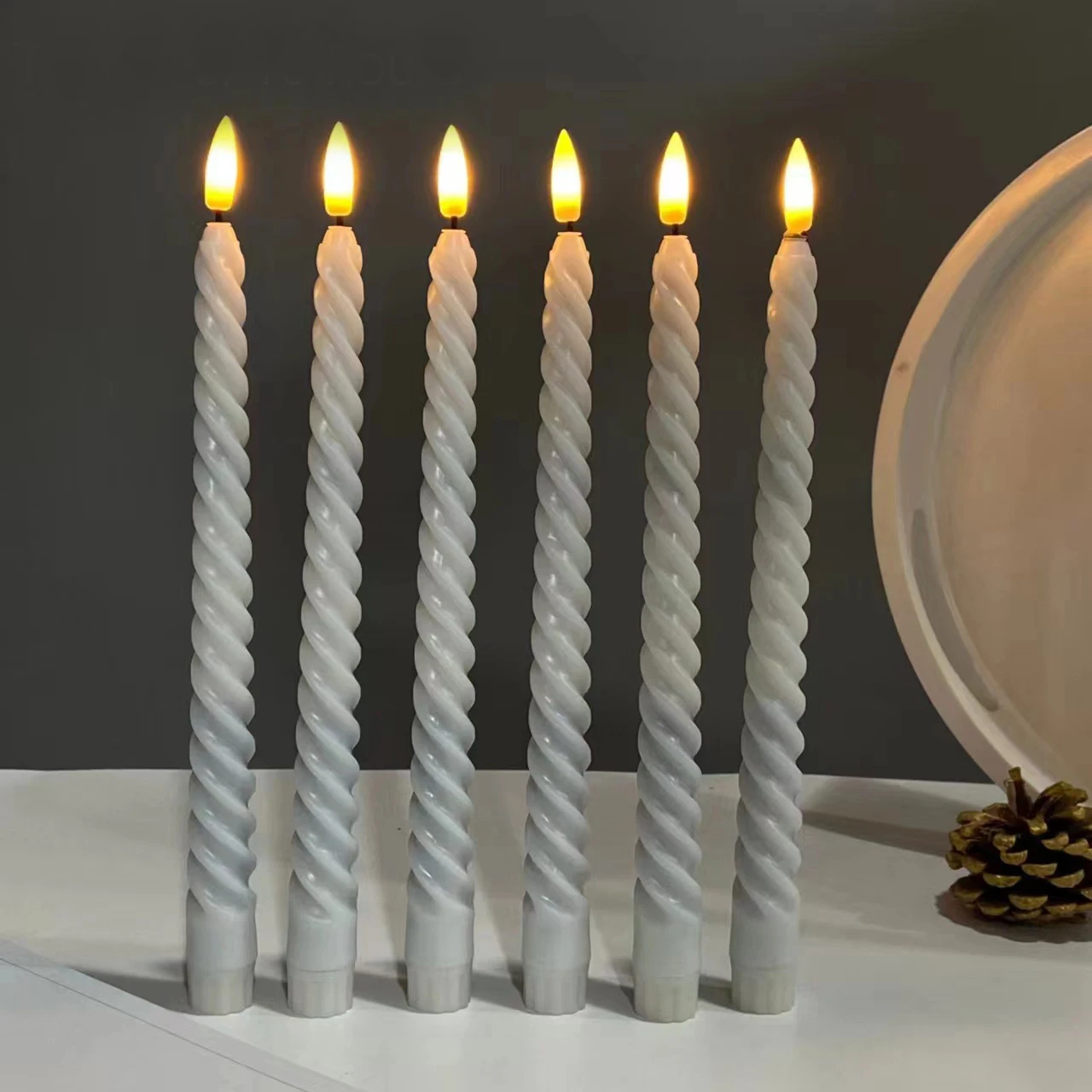 Battery Operated 3D Wick Flickering Like Real Twisted Led Taper Wax Candles for Christmas Wedding Decor