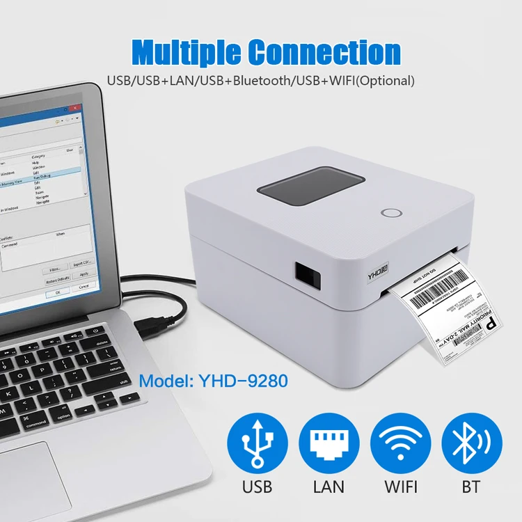 YHDAA Fast Speed Print Auto Stripping Label Printer 110mm Usb Port Desktop Thermal Label Printer for Android Ios Windows