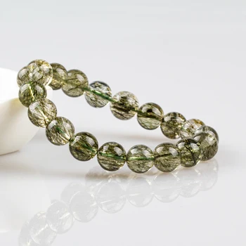 Luxury Genuine 7A Grade Green Rutilated Quartz Bracelet Natural Black Hair Crystal semi-Gemstone Beads Bracelet