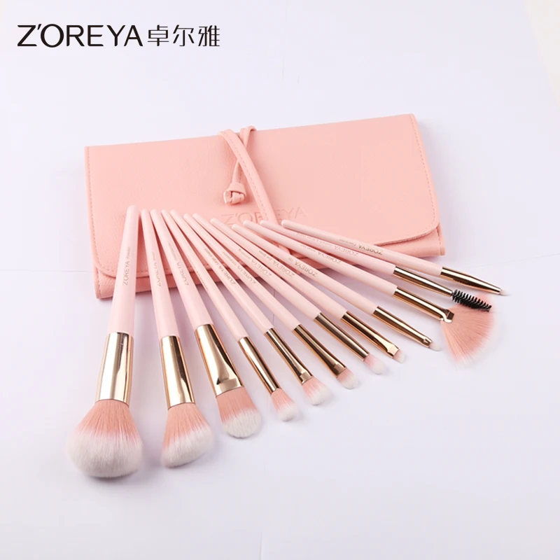 ZOREYA 12 pcs makeup brush with pink bag makeup brush set