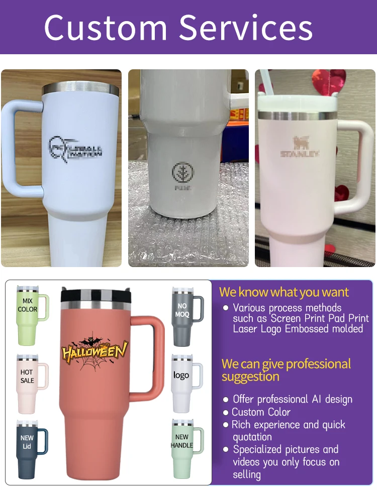 40oz Stanleys Glitter Tumbler With Handle Copo Rhinestone Dupe