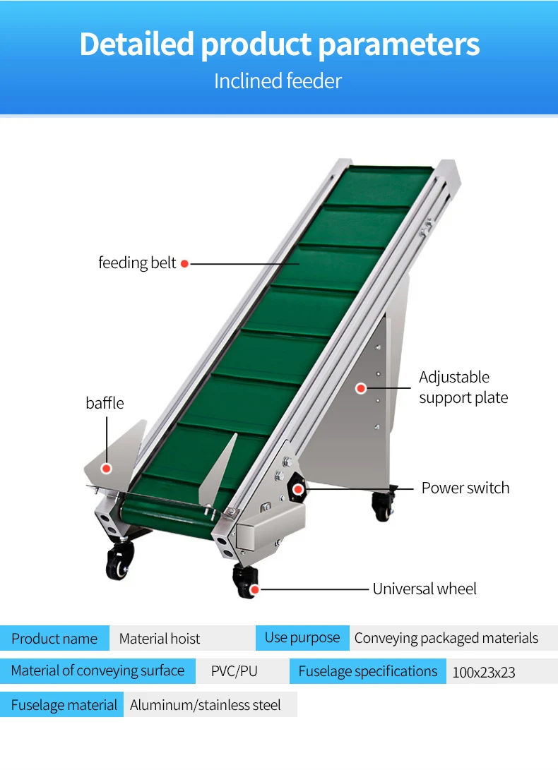 Conveyor belt for packing machine automatic small output conveyor system material elevator