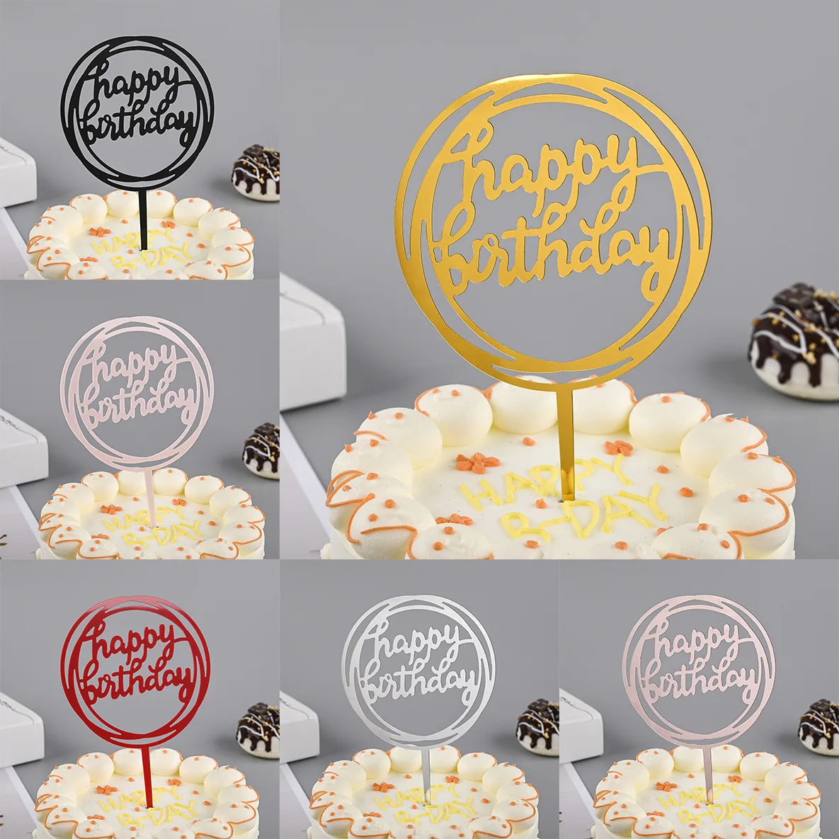 Happy Birthday Cake Topper Supplies Round Acrylic Baking Cake