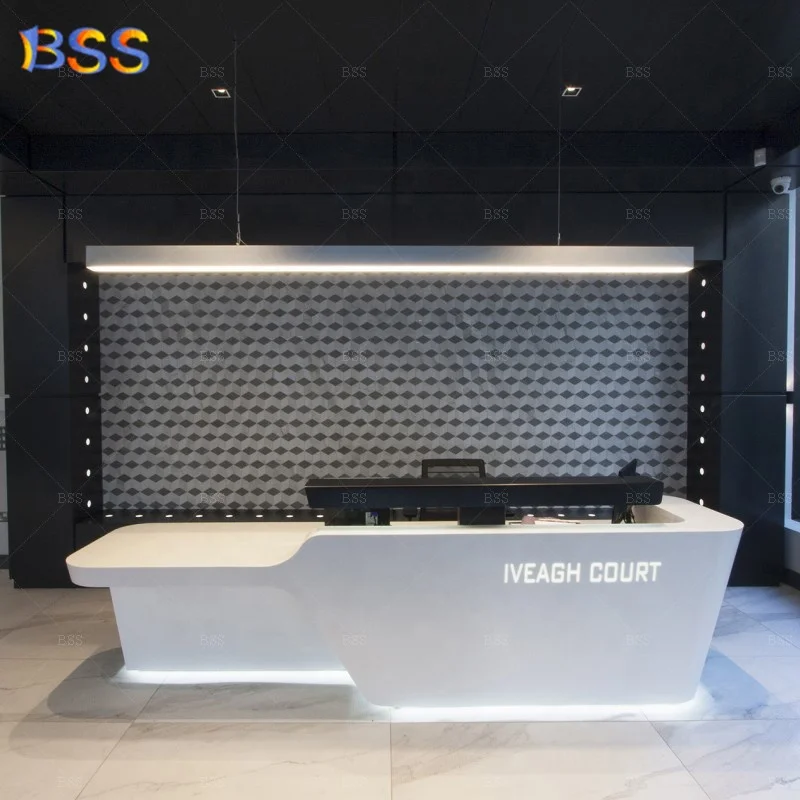 Office Front Reception Area Design Popular Custom Size White Marble Commercial Use Medical Modern Office Reception Furniture