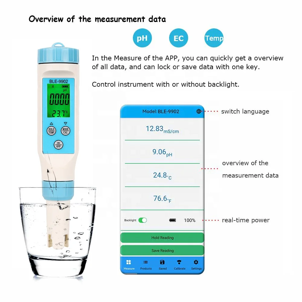 Ble-9902 Bluetooth Water Analyzer Multi Parameter Ph&ec Ph Conductivity ...