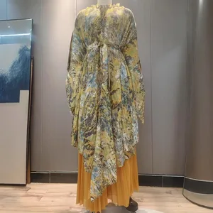 European and American Best-selling Large-size Women's Two-piece Fashionable Printed Design Pleated Set