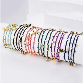 Fashion Colorful Weaving Rope Braided Bead Star Cross Charm Adjustable Bracelet