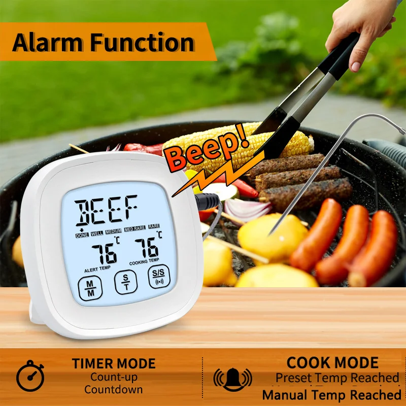 Touch Screen Electronic Meat Thermometer BBQ Barbecue Kitchen Oven Food Thermometer with Timer and Alarm