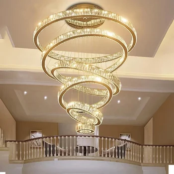 Modern Ring Big Crystal Chandelier Lighting Large Stair LED Crystal Pendant Lamp Home Light Fixtures crystal circle chandeliers
