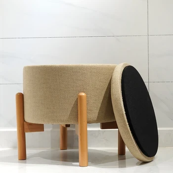 Customized Modern Home Furniture Home Stool Ottoman Round Fabric Modern With Wooden Legs Designer Ottoman Stool