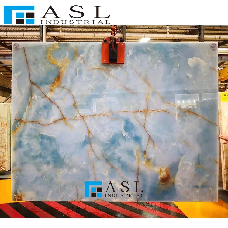 Highly polished blue onyx tiles gold royal onyx panel onice marble kwartsiet floor onyx stone blue
