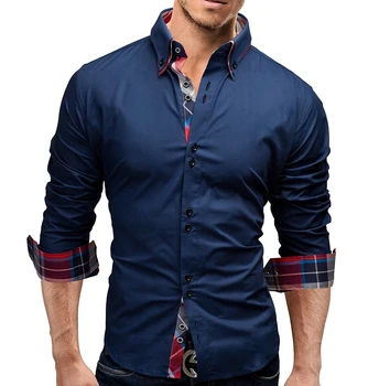Slim Fit Solid Color Mens Long Sleeve Shirt Fashion Turn-down Collar Shirt